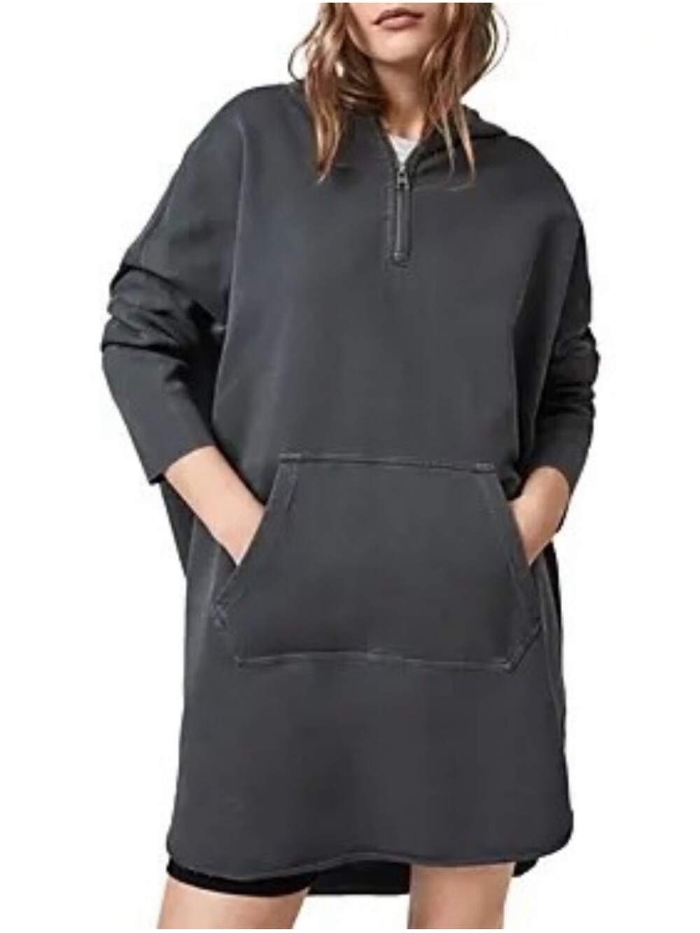 All Saints Xonda Cotton Grey Oversized Hooded Mini Dress Size XS